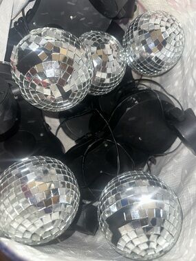 Lot of 5 Mirrored Disco Ball String Lights - Silver Party Decor